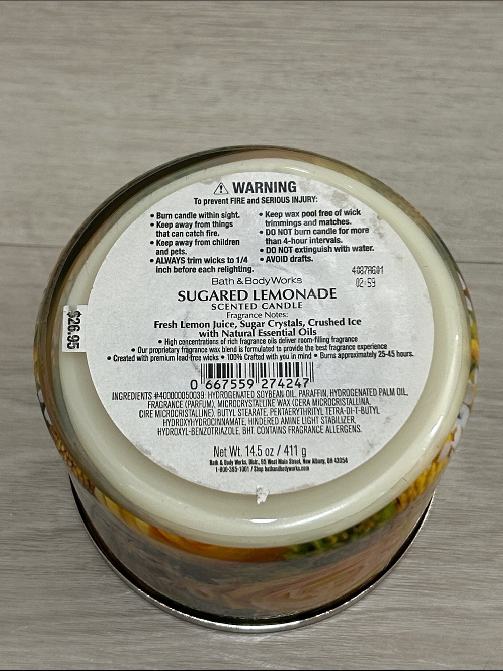 Bath & Body Works (NWT) Sugared Lemonade 3-Wick Candle - Picture 3 of 3